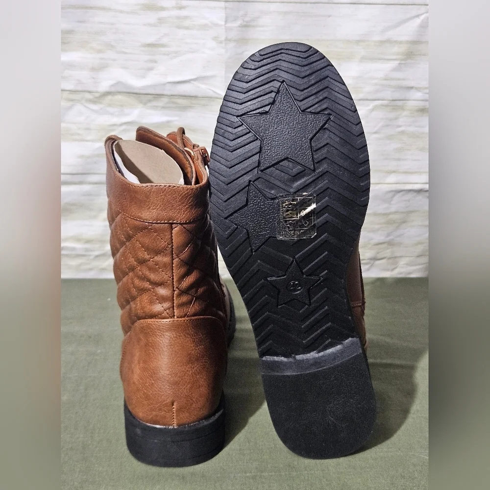 Womens Military Brown Combat Boot With Quilted Top - Picture 8 of 10